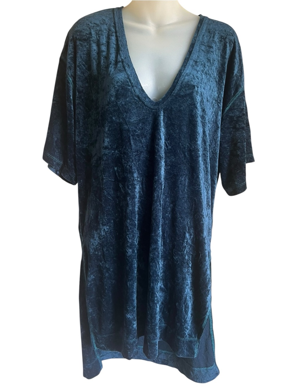 Free People We The Free XS Luxe Velvet Tunic Blue Crushed Velvet Oversized Boho